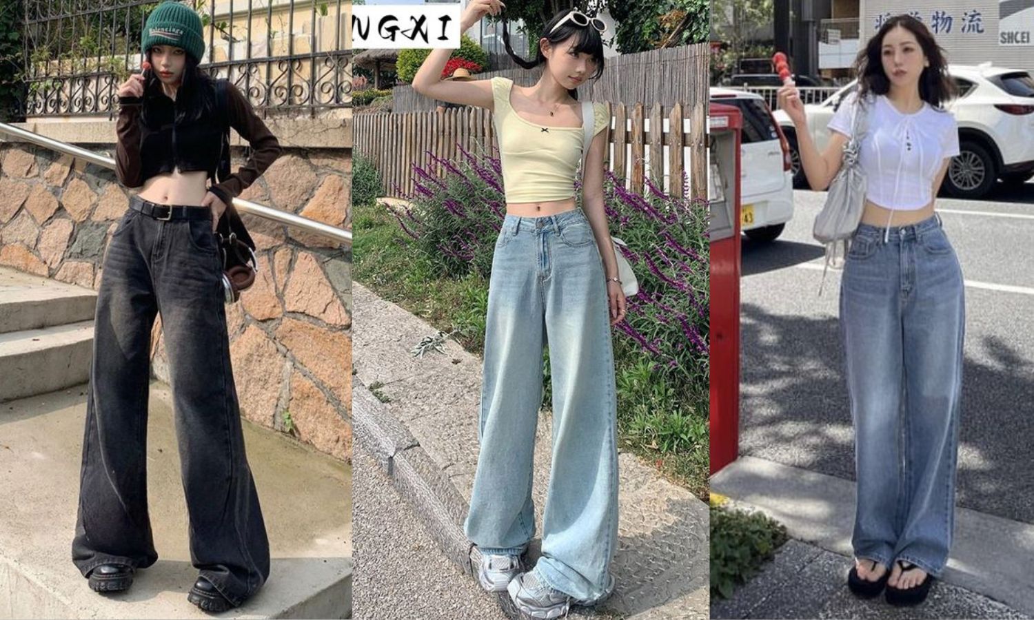 quần ống rộng + áo croptop